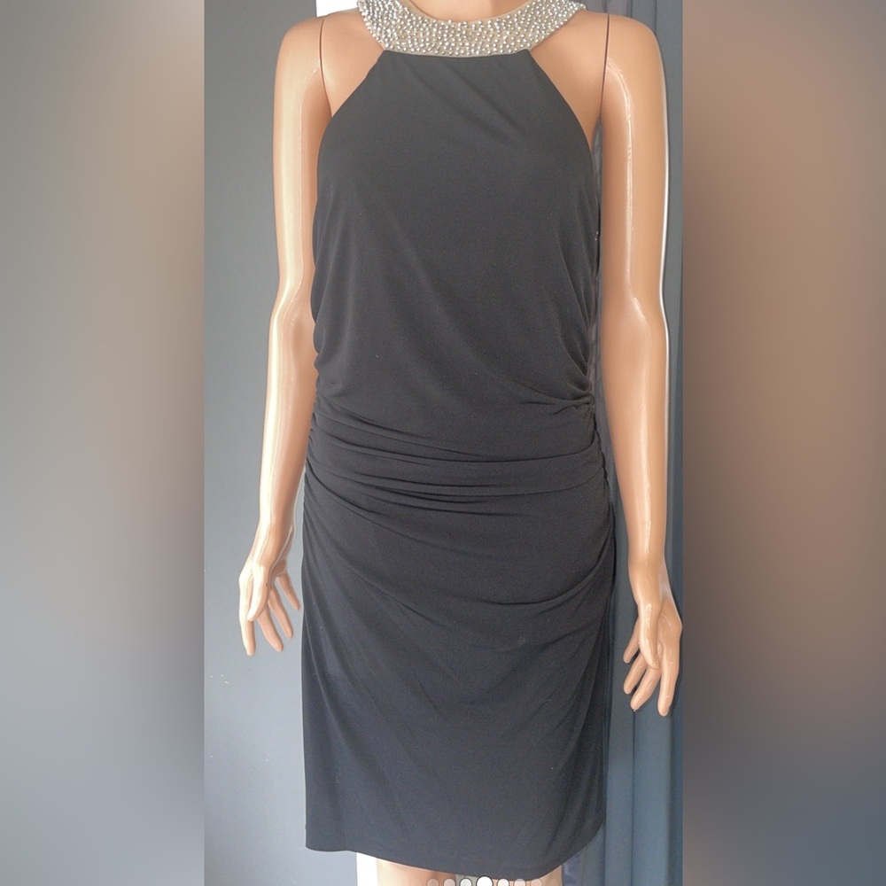 Cachet Black Dress with Nude and Silver Sequins Size 8